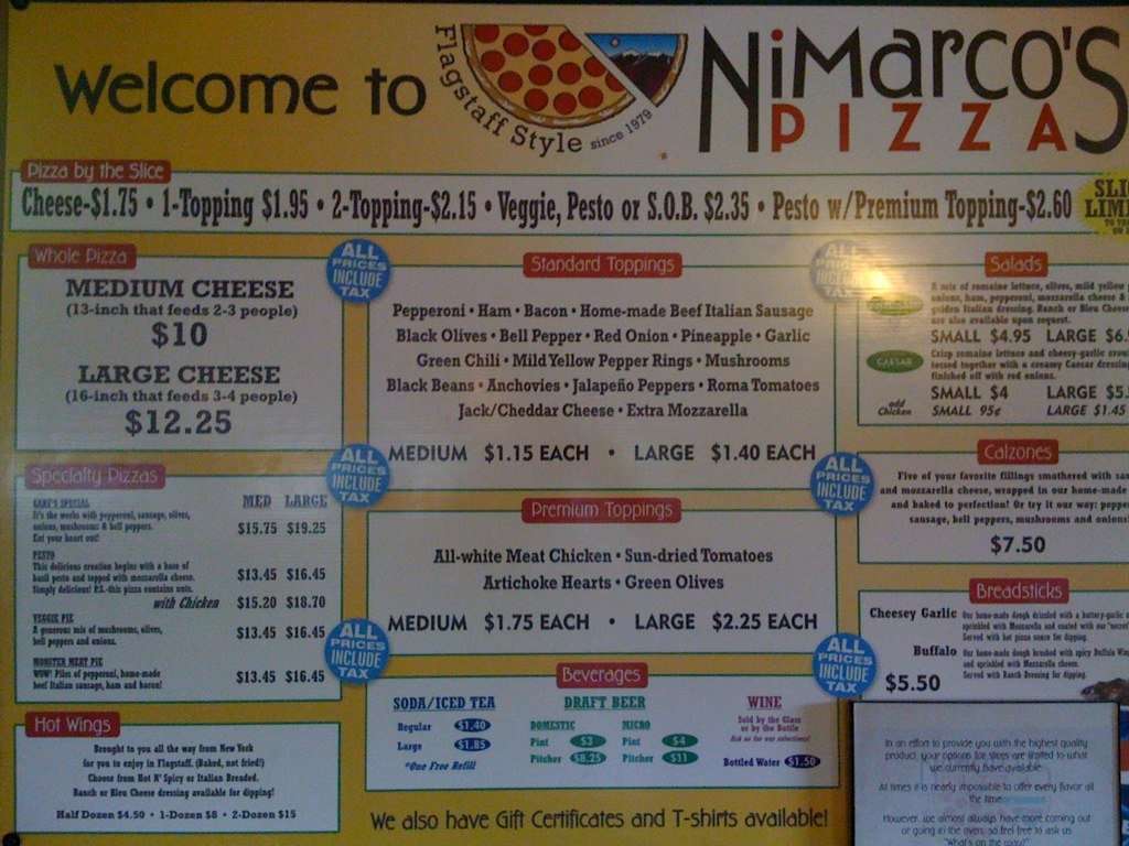 NiMarco's Pizza Menu, Menu for NiMarco's Pizza, Flagstaff, Flagstaff