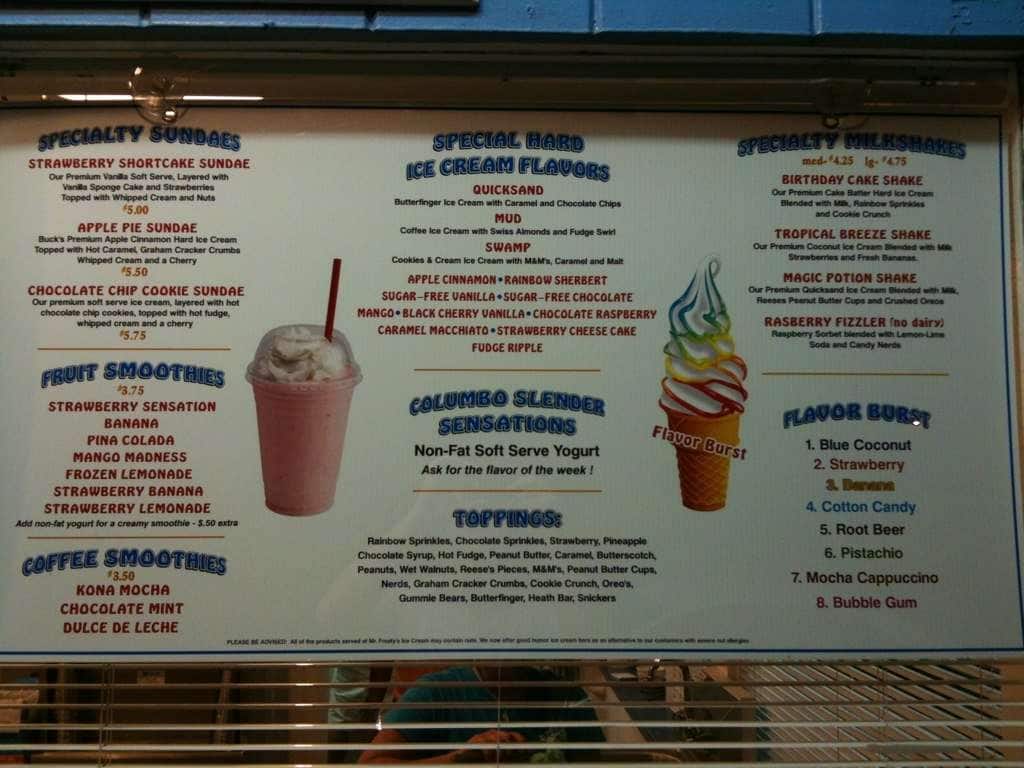 Menu at Mr. Frosty's Ice Cream Shop pub & bar, Norwalk