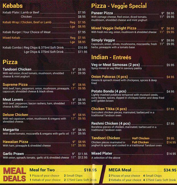 Chilly Garden menu, Menu restauracji Chilly Garden, Mitchelton