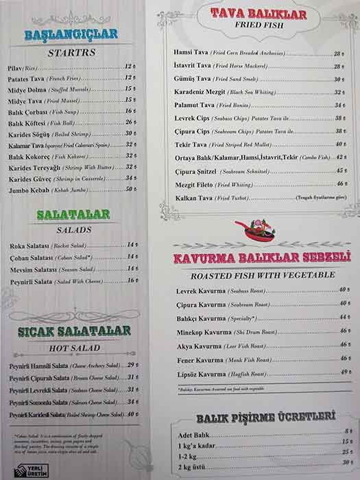 balik ev menu balik ev istinye merkez istanbul icin menu