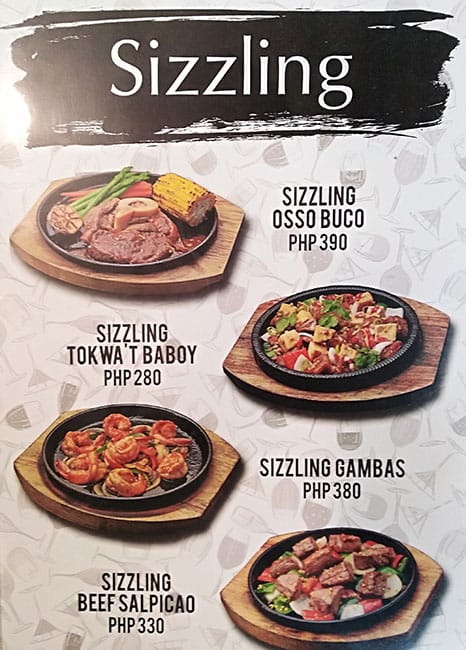 Menu at Sky High Bar, Pasig