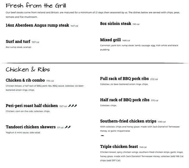 Menu at The Forty Foot JD Wetherspoon pub & bar, Dublin