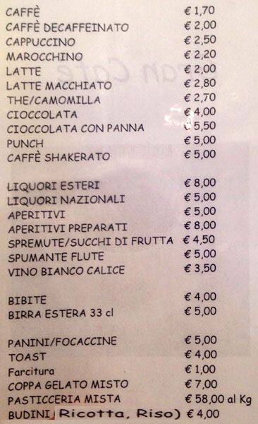 Menu di Bar Pasticceria Gran Cafe 