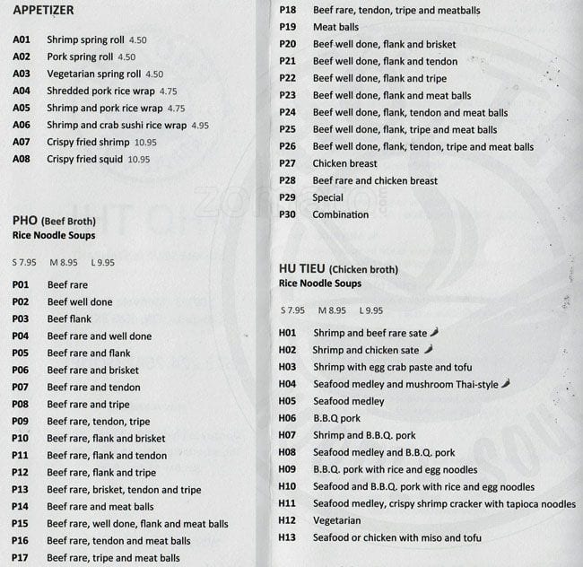 Pho Thi Noodle Soup Restaurant Menu Urbanspoon/Zomato