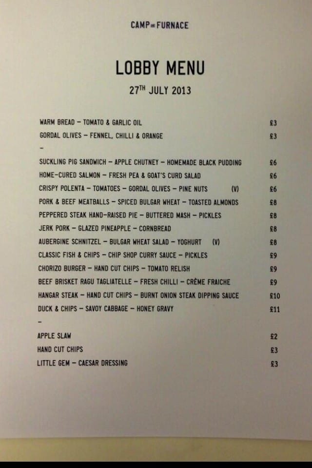 Camp and Furnace Menu, Menu for Camp and Furnace, City Centre, Liverpool Zomato UK