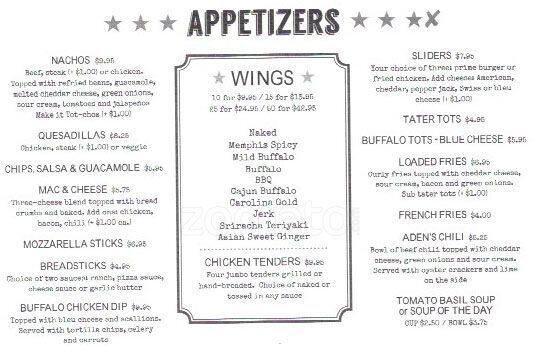 Joe's menu