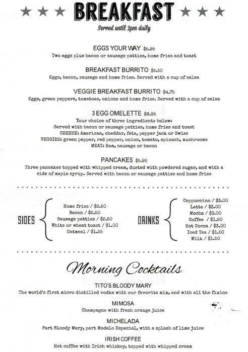 Joe's menu