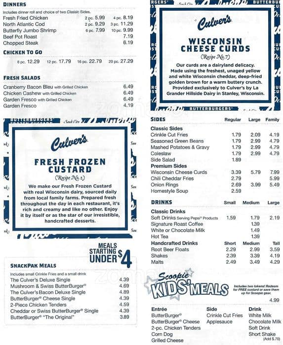 Printable Culver's Menu