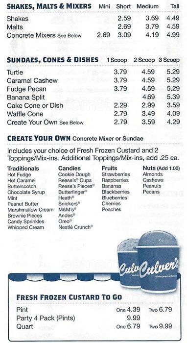 Menu at Culver's fast food, Flower Mound, Flower Mound Rd