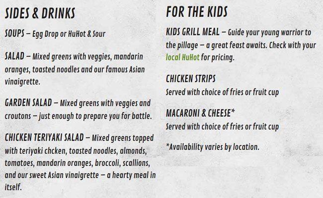 Menu at HuHot Mongolian Grill restaurant, Sheridan, S Natches Ct