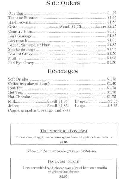 Menu at Americana restaurant, Matthews, Matthews-Mint Hill Rd