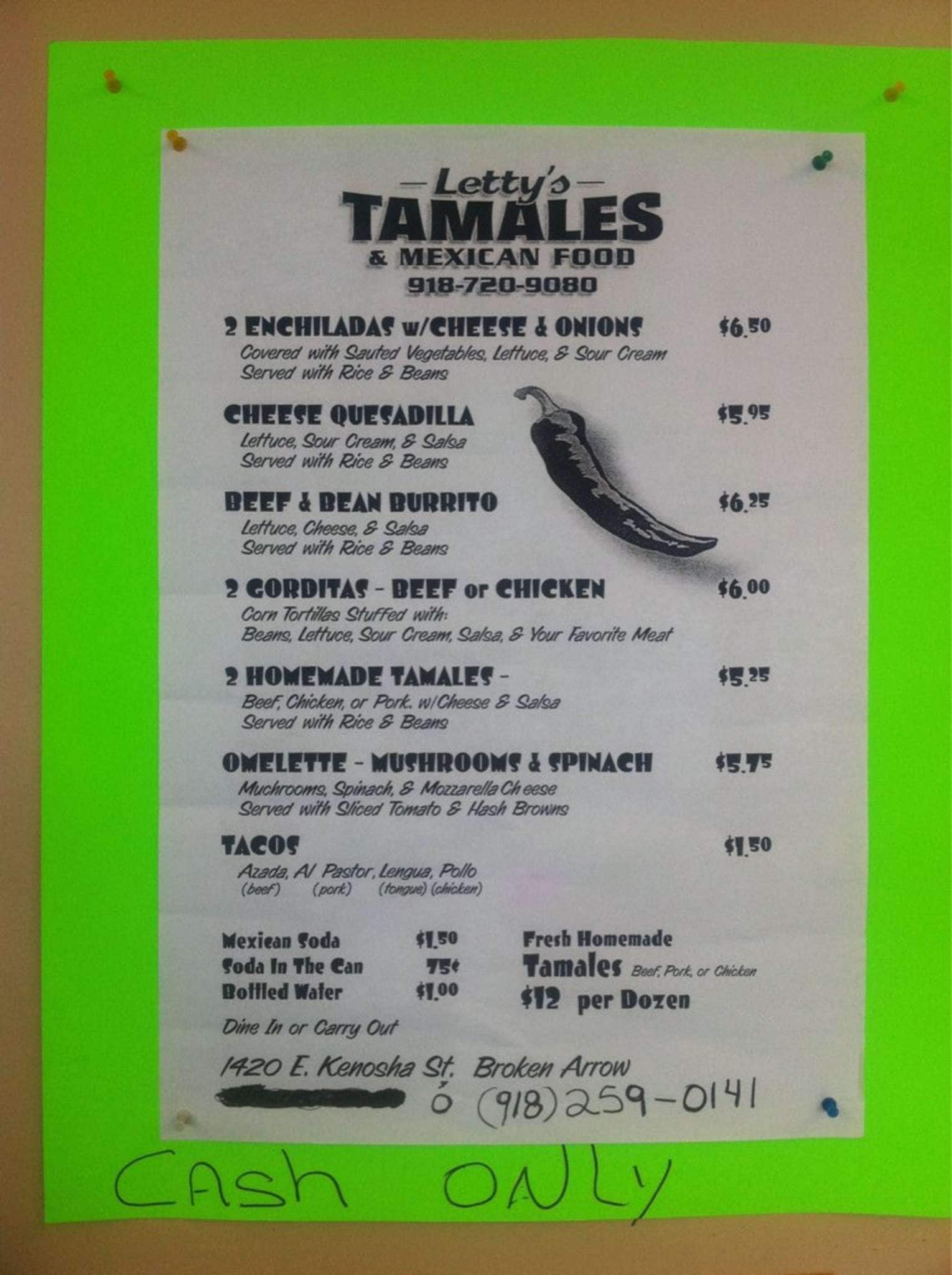Letty's Tamales & Mexican Food Menu Urbanspoon/Zomato