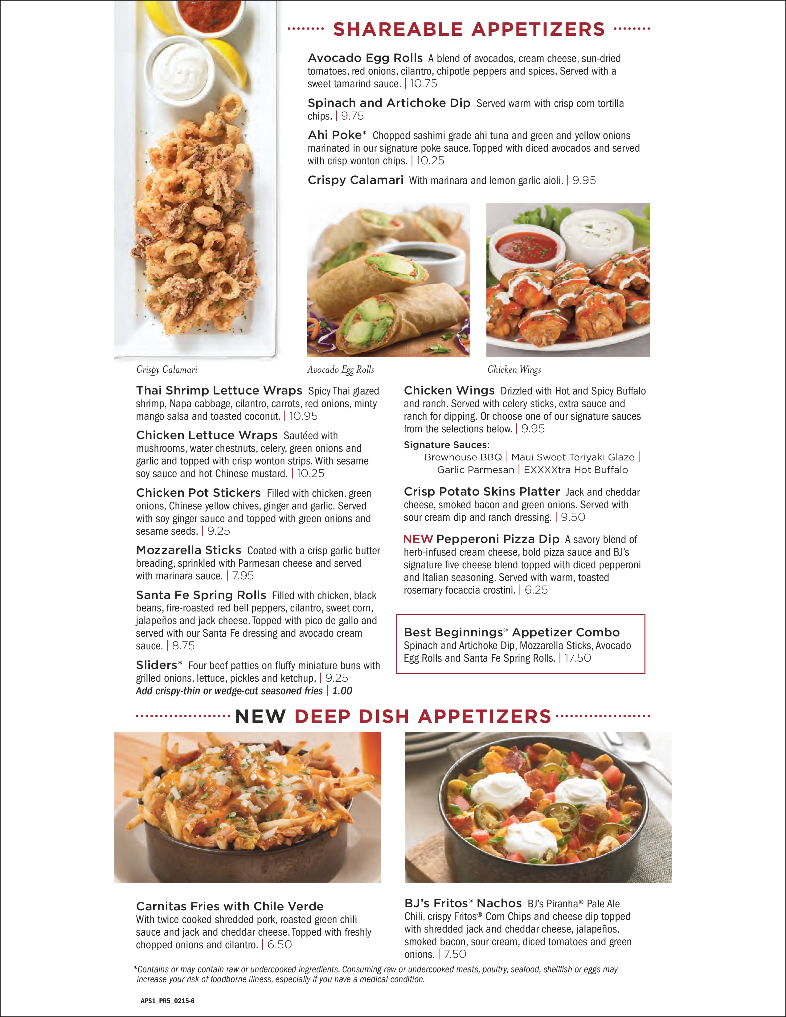 Bj's Printable Menu