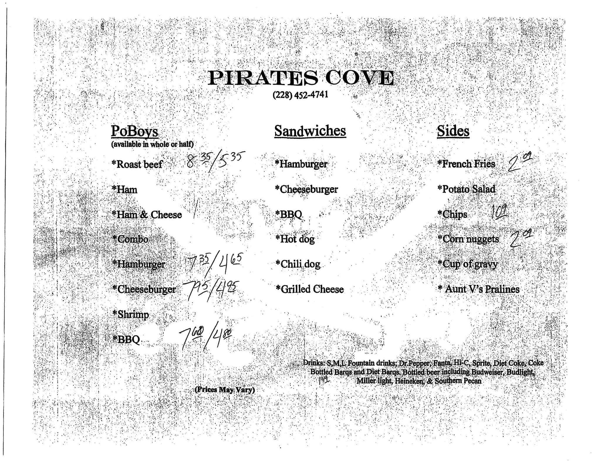 Pirate S Cove Menu Menu For Pirate S Cove Pass Christian Gulfport