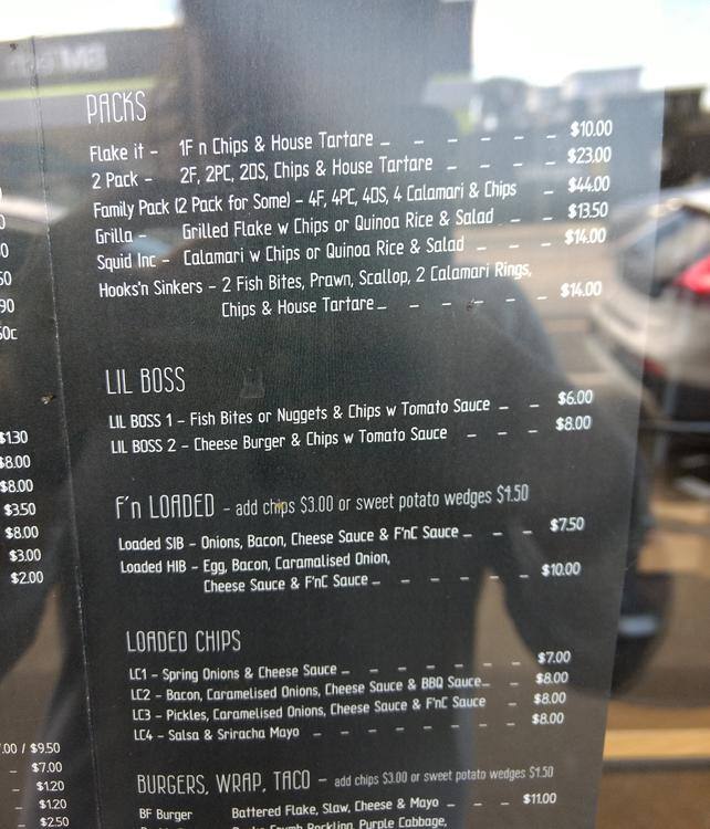 Menu at Fnc Fish N Chips restaurant, Essendon