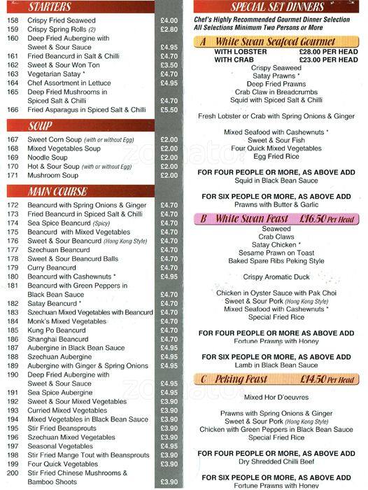 Menu at White Swan restaurant, Woodford, 30 The Broadway