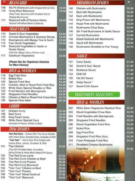 Menu at White Swan restaurant, Woodford, 30 The Broadway