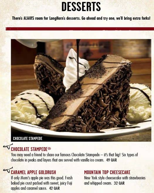 Longhorn Desserts Menu - The Chocolate Stampede From Longhorn ...