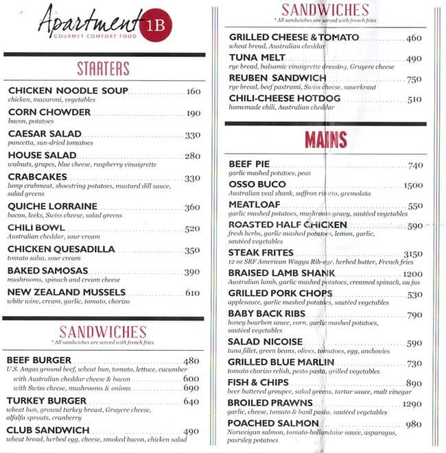 Apartment 1B Menu, Menu for Apartment 1B, Salcedo Village, Makati City ...