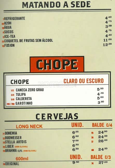 Zom Bar cardápio
