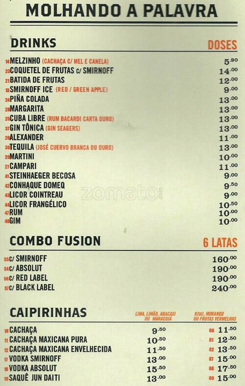 Zom Bar cardápio