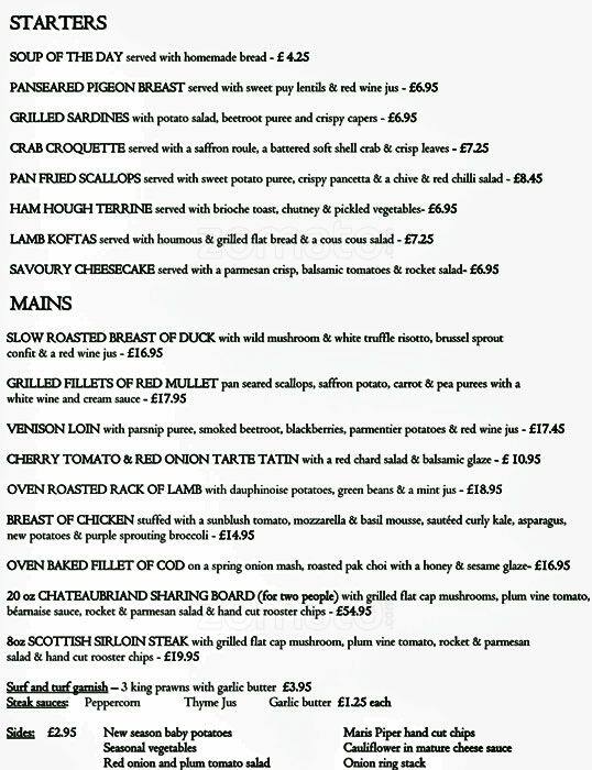 Metropolitan Menu, Menu for Metropolitan, Merchant City, Glasgow