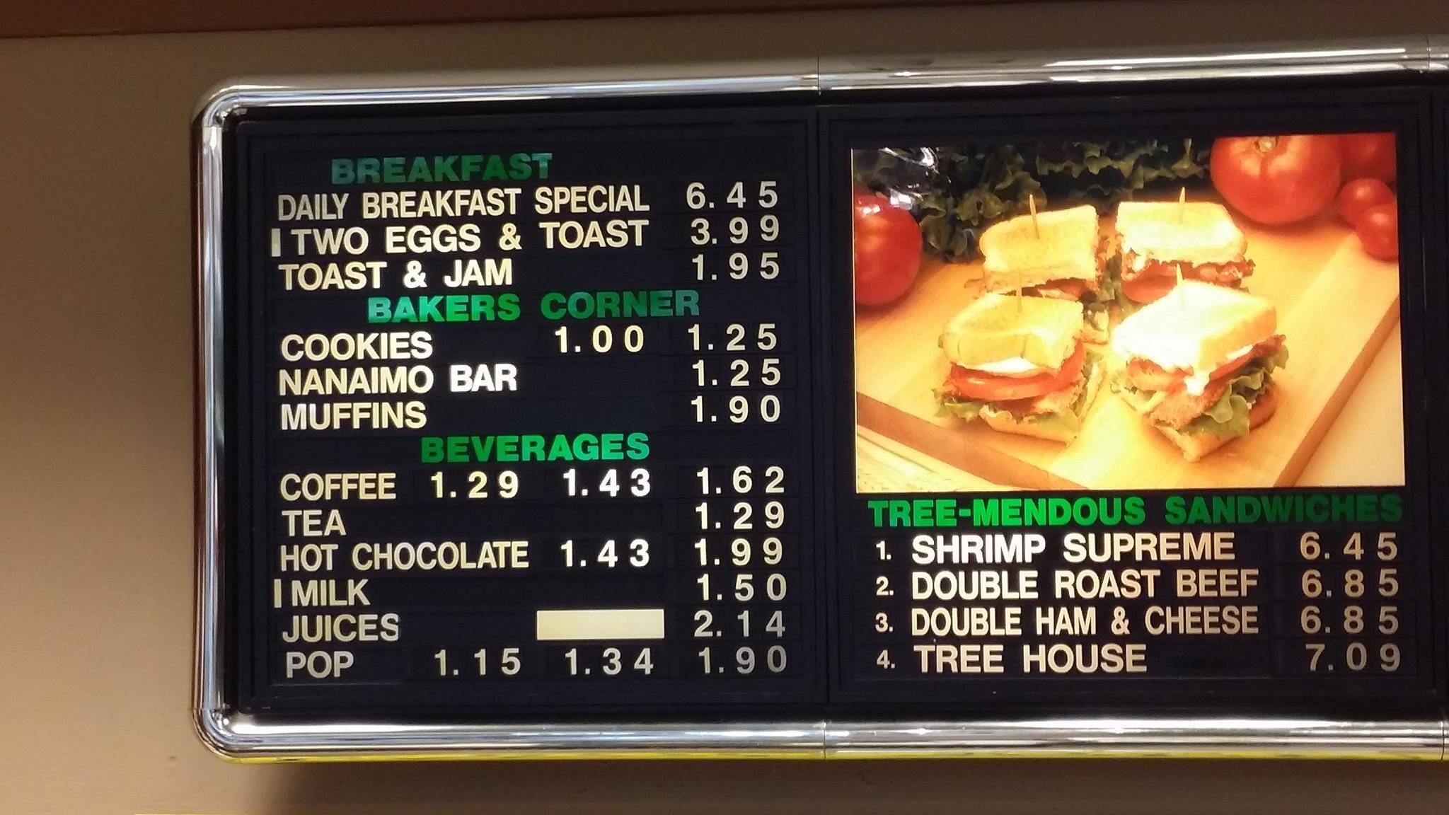 Sandwich Tree menu