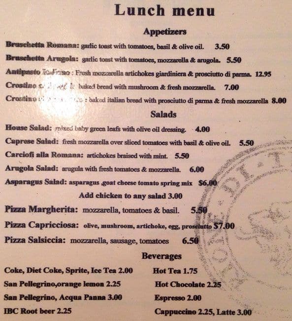Menu at VIA ROMA restaurant, Des Plaines