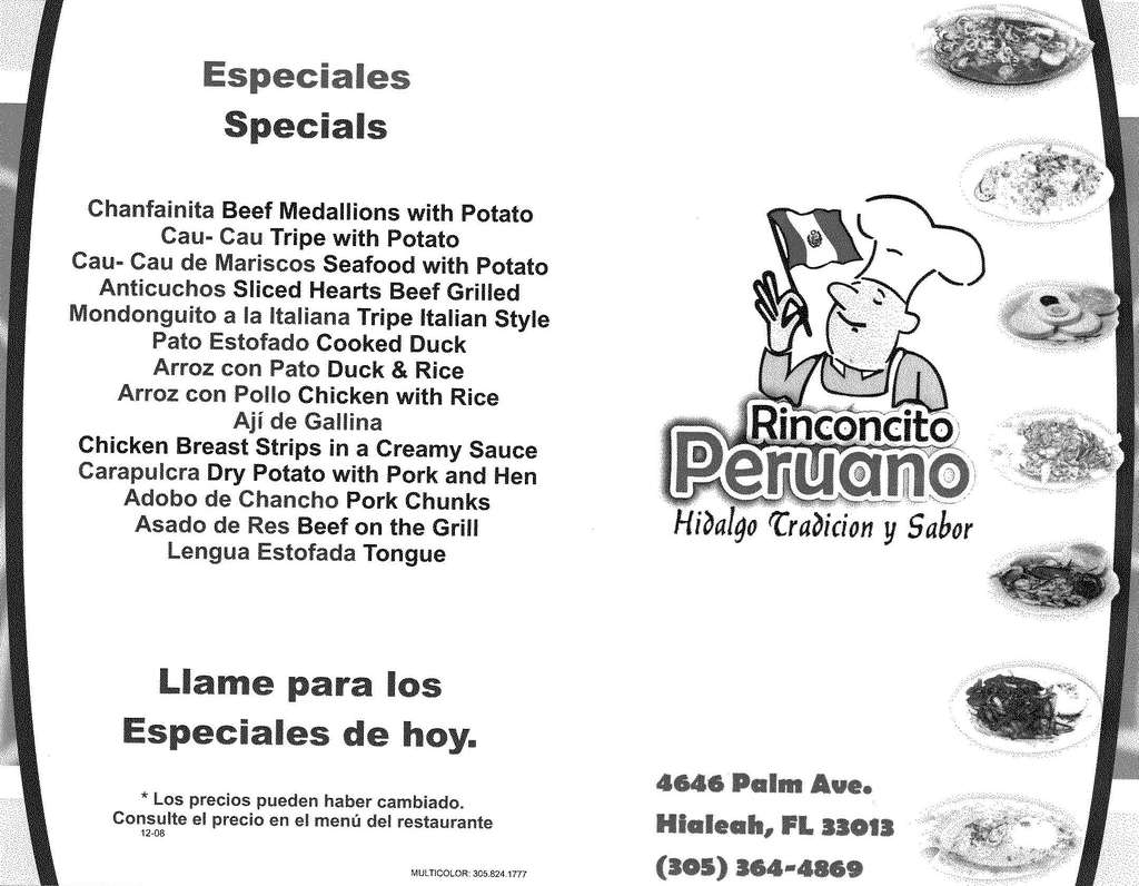 Menu Barranco Cocina Peruana