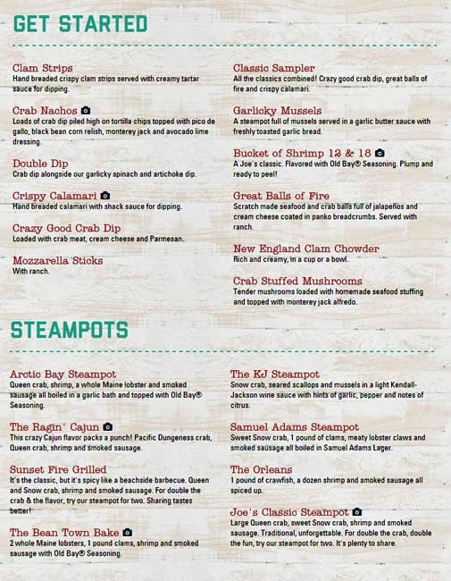 Joe's Crab Shack Menu, Menu for Joe's Crab Shack, Cedar Hill, Cedar