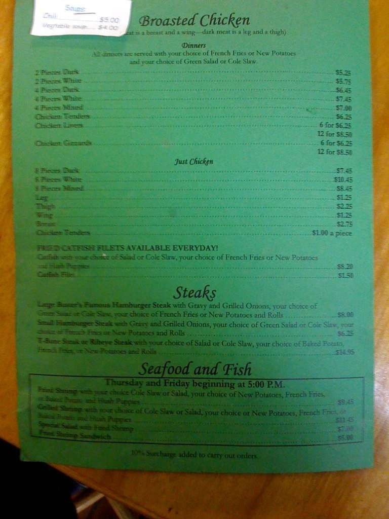 Menu at Buster's Restaurant, Atmore