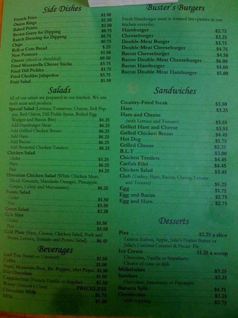 Menu at Buster's Restaurant, Atmore