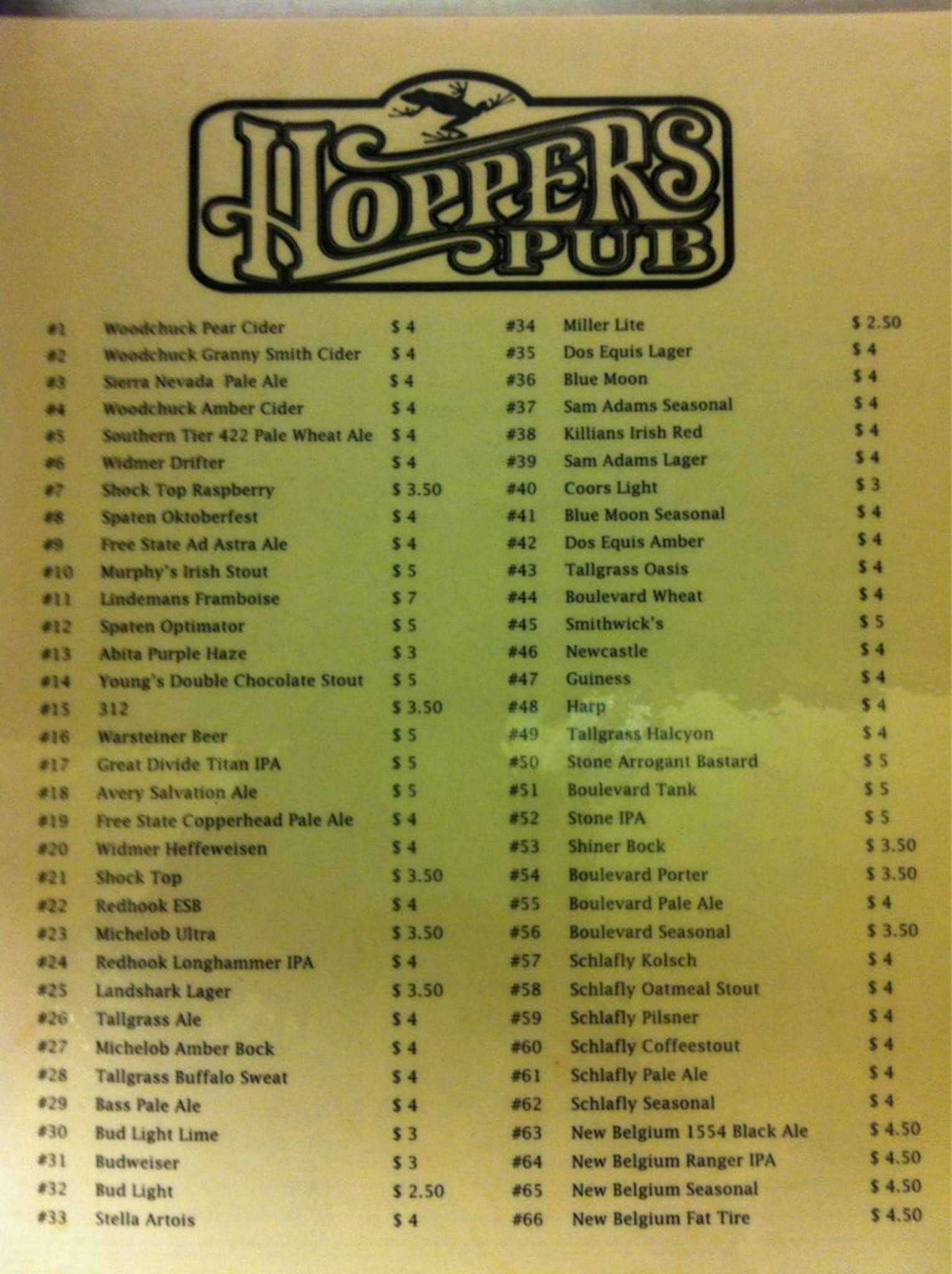 Hoppers Pub Menu, Menu for Hoppers Pub, St Robert, St Robert
