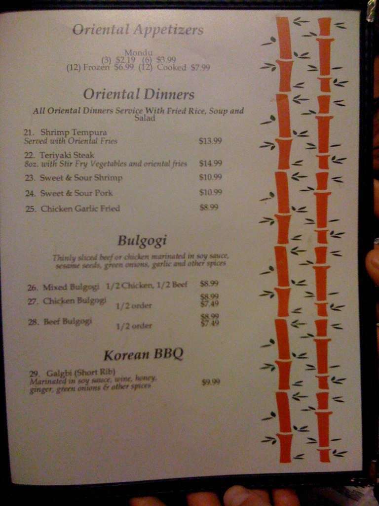 Menu at Kitok Restaurant, Waco