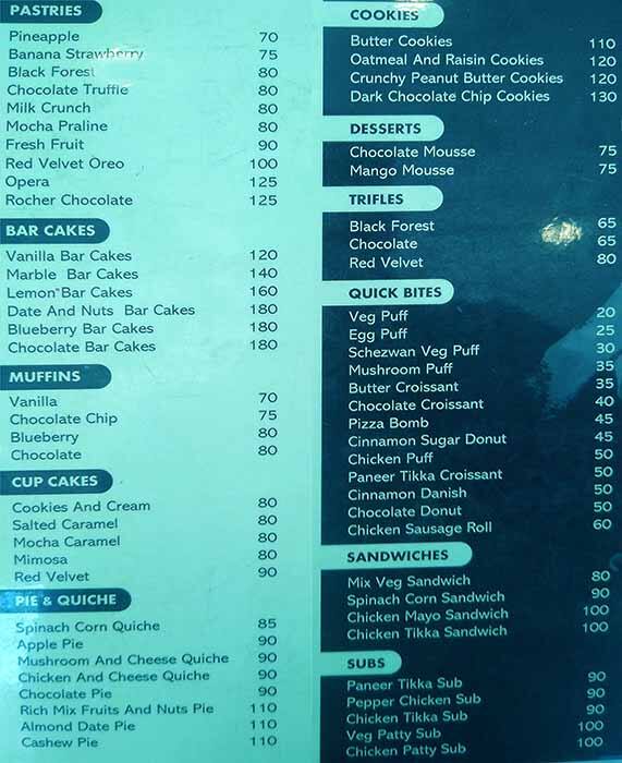 Menu at Pat-a-Cake, Bengaluru