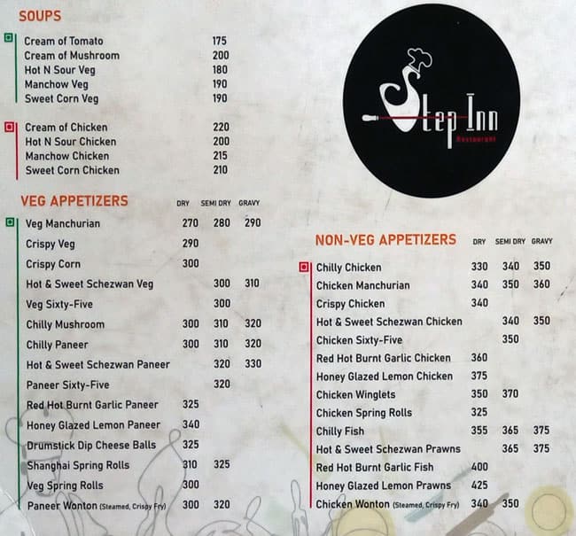 Step Inn menu