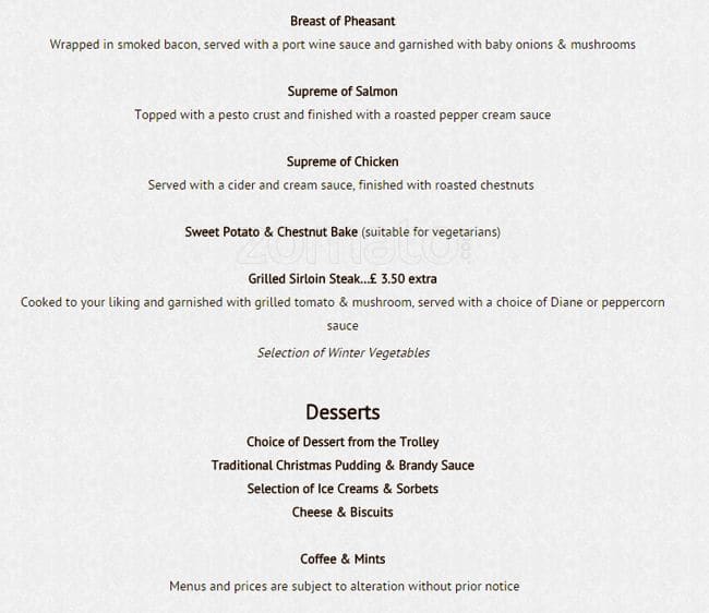 Menu at The Cranleigh restaurant, Hornchurch