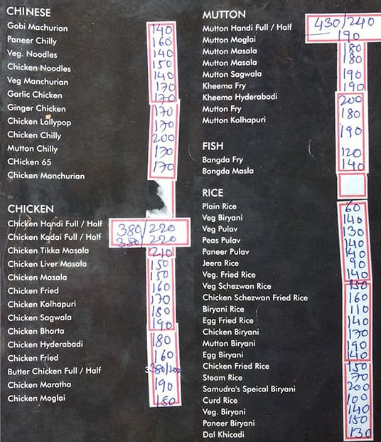 Samudra Bar And Restaurant menu