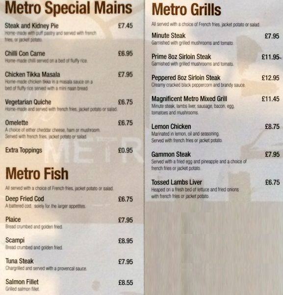 Menu at Cafe Metro., Manchester, 20 High St