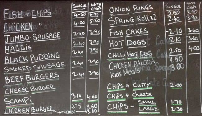 The Frying Nemo menu