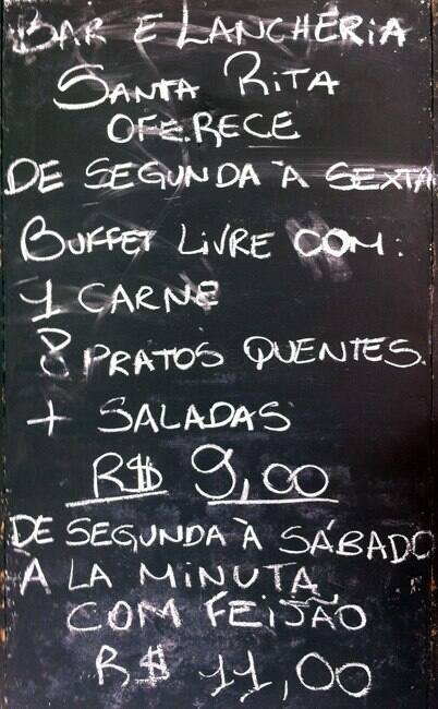 Santa Rita cardápio