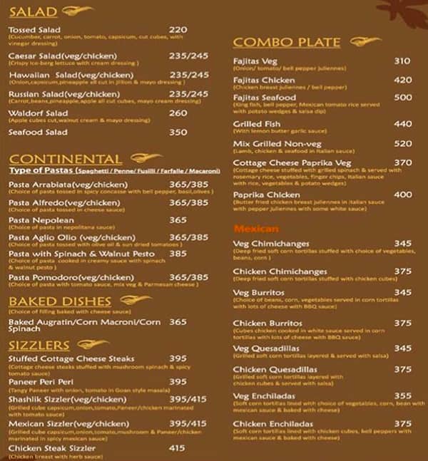 Greenpark menu