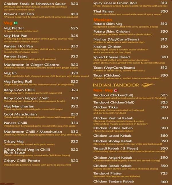 Greenpark menu