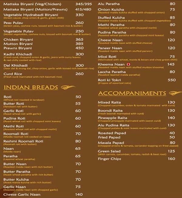 Greenpark menu