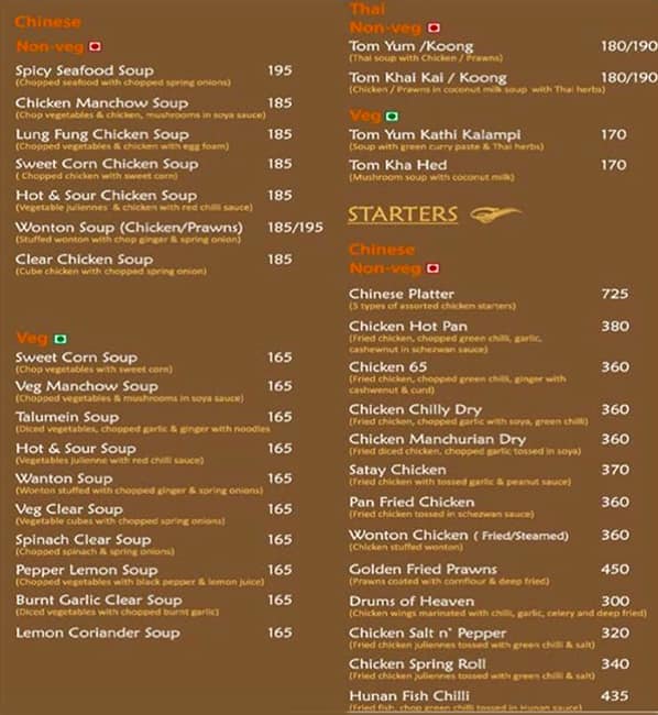 Greenpark menu