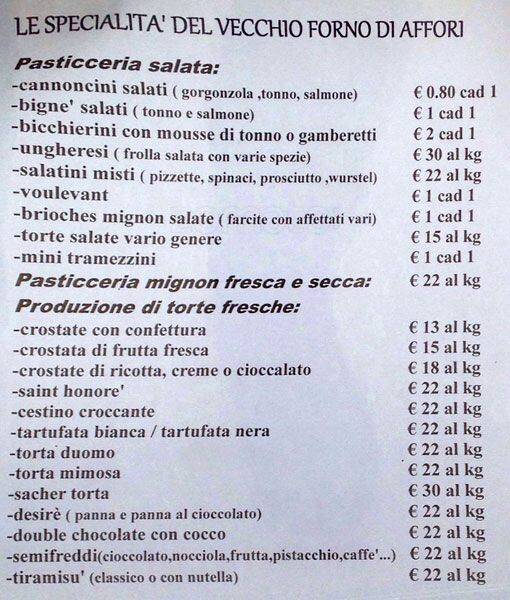 Menu di Il Vecchio Forno di Affori 