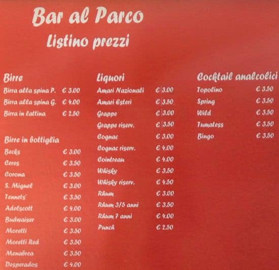 Menu di Bar Al Parco 