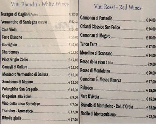 Menu di Il Vascello 
