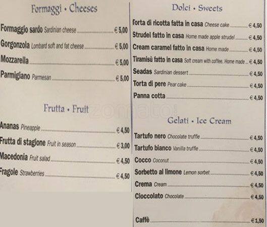 Menu di Il Vascello 