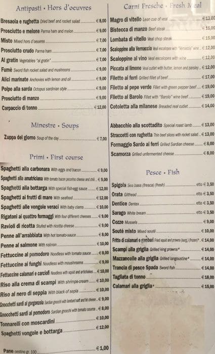 Menu di Il Vascello 